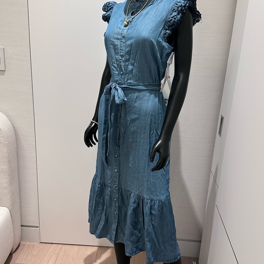 Nanette Lepore Chambray Button-Front Midi Dress in Denim Blue - Picture 3 of 7